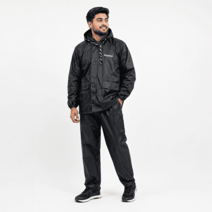 হ্যাপিলন ওয়াটারপ্রুফ রেইন কোট ও প্যান্ট | (XXL Black)